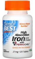 Легкоусвояемое железо Доктор’с Бест (High Absorption Iron with Ferrochel Doctor's Best), 27 мг, 120 таблеток