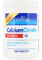 Цитрат кальция + Д3 максимум 21 Сенчури (Calcium Citrate + D3 21st Century), 400 таблеток