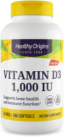 Витамин D3 (Vitamin D3) 1000 МЕ, Healthy Origins, 360 гелевых капсул