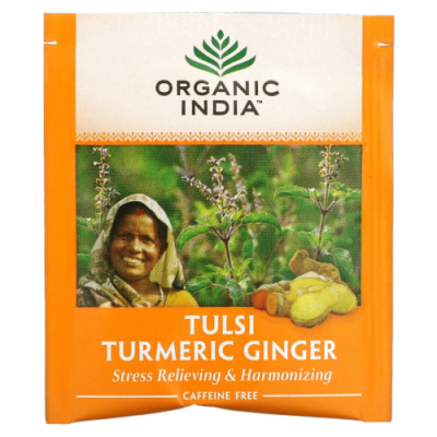 Чай тулси, куркума и имбирь, без кофеина (Tulsi Turmeric Ginger), Organic India, 18 чайных пакетиков, 34,2 грамма