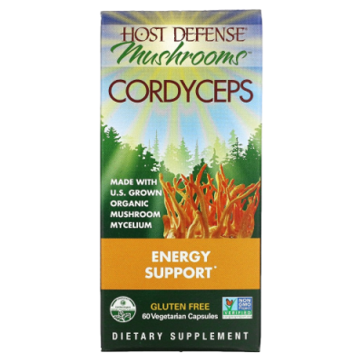 Гриб Кордицепс, Поддержка выработки энергии (Cordyceps Energy Support), Fungi Perfecti Host Defense, 60 вегетарианских капсул