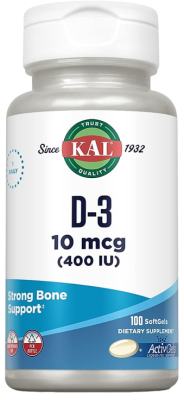 Витамин Д3 (Vitamin D-3) 10 мкг, KAL, 100 гелевых капсул
