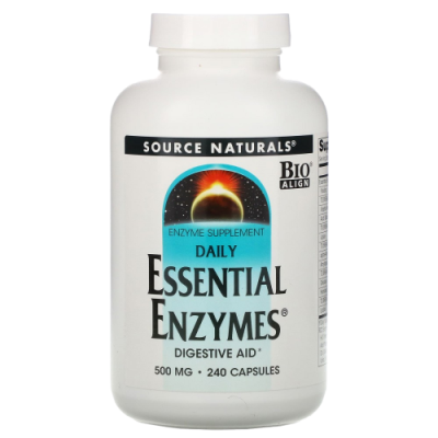 Добавка с незаменимыми ферментами для ежедневного использования (Daily Essential Enzymes) 500 мг, Source Naturals, 240 капсул