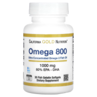 Омега 800, рыбий жир фармацевтической степени чистоты California Gold Nutrition (Калифорния Голд Нутришн), 1000 мг, 30 капсул из рыбьего желатина