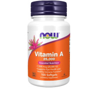Витамин А (Vitamin A) 25000 МЕ, Now Foods, 100 гелевых капсул