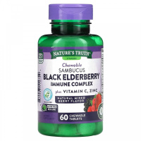 Иммунный комплекс Черная Бузина плюс Витамин С и Цинк (Sambucus Black Elderberry plus Vitamin C, Zink) натуральная смесь ягод, Nature's Truth, 60 жевательных таблеток
