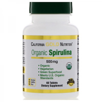 Органическая спирулина, сертификат USDA (Organic Spirulina USDA Certified), California Gold Nutrition, 500 мг, 60 таблеток