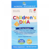 Детский ДГК (Children's DHA), 250 мг, Nordic Naturals, 180 гелевых мини капсул