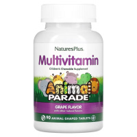 Энимал Парад Детские Мульти-витамины (Animal Parade Children's Multi-Vitamin) со вкусом винограда, Natures Plus, 90 жевательных таблеток