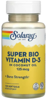 Супер Био Витамин Д-3 (Super Bio Vitamin D-3) 125 мкг, Solaray, 120 гелевых капсул