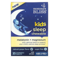 Жевательные таблетки для сна для детей мелатонин + магний для детей от 3 лет (Kids Sleep Chewable Melatonin + Magnesium Kids 3 Yrs+) натуральный виноград, Mommy's Bliss, 35 жевательных таблеток