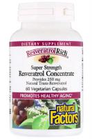 Супер сильный концентрат ресвератрола Resveratrol Rich Natural Factors, 60 растительных капсул