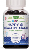Мульти-витамины для детей с витамином С, цинком и бузиной (Happy & Healthy Multivitamin for Kids with Vitamin C, Zinc and Elderberry), Natures Way, 60 жевательных таблеток