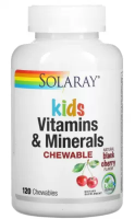 Детские жевательные витамины и минералы (Kids Vitamins & Minerals) натуральный вкус черной вишни, Solaray, 120 жевательных таблеток