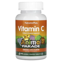 Витамин C со вкусом натурального апельсинового сока Натурес Плюс - Vitamin C Natural Orange Juice Flavor Natures Plus - 90 жевательных таблеток в форме животных - Фото 1