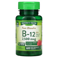 Витамин B12 с фолиевой кислотой (Vitamin B12 plus folic acid) натуральные ягоды, 2500 мкг, Nature's Truth, 60 быстро растворимых таблеток