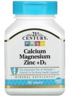 Кальций, магний, цинк и витамин Д3 21st Century, 50 мг, 90 таблеток