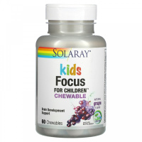 Детские жевательные таблетки для поддержки концентрации (Kids Focus Chewables) натуральный виноград, Solaray, 60 жевательных таблеток