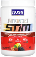 Незаменимые аминокислоты и энергия Амино Стим (Amino Stim) фруктовый пунш, USN, 285 грамм (10,05 унции)