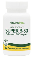 Безглютеновый комплекс витаминов группы В-50 (Super B-50 Balanced B-Complex), Natures Plus, 60 вегетарианских капсул