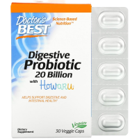 Пищеварительный пробиотик с Howaru (Digestive Probiotic 20 Billion with Howaru), 20 млрд КОЕ, Doctor’s Best, 30 вегетарианских капсул