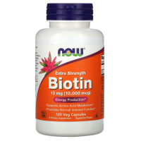 Биотин повышенной силы действия Нау Фудс (Biotin Extra Strength Now Foods), 10000 мкг, 120 вегетарианских капсул