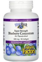 Blue Rich Natural Factors (Концентрат голубики Натурал Факторс), 500 мг, 90 мягких таблеток