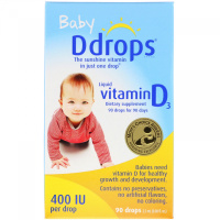 Детский жидкий Витамин Д3 (Baby Liquid Vitamin D3) 400 МЕ, Ddrops, 90 капель на 90 дней (25 мл)