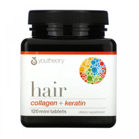 Коллаген + кератин для волос (Hair, collagen+keratin), Youtheory Collagen, 120 мини-таблеток