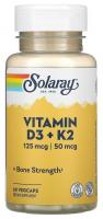 Витамин D3 и K2 Solaray D3 + K2 60 капсул