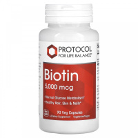 Биотин (Biotin), 5000 мкг, Protocol for Life Balance, 90 вегетарианских капсул