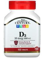 Витамин Д3 21 Сенчури (Vitamin D3 21st Century), 10 мкг (400 МЕ), 100 таблеток
