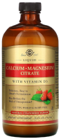 Жидкий Цитрат Кальция и Магния с витамином Д3 (Liquid Calcium Magnesium Citrate with Vitamin D3) со вкусом клубника, SOLGAR, 473 мл