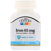 Железо, Iron, 21st Century, 65 мг, 120 таблеток