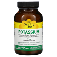 Калий (Potassium), 99 мг, Country Life, 250 таблеток