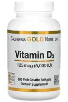 Витамин Д3 California Gold Nutrition, 125 мкг (5000 МЕ), 360 капсул из рыбьего желатина