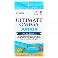 Oмега Джуниор для детей от 6 до 12 лет (Complete Omega Junior), 680 мг, со вкусом клубники, Nordic Naturals, 90 гелевых мини капсул