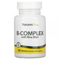Комплекс витаминов группы В с рисовыми отрубями (B-Complex with Rice Bran), Natures Plus, 90 таблеток