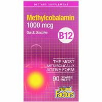 Метилкобаламин (витамин B12) 1000 mcg Natural Factors,90 жевательных таблеток