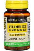 Витамин Д3 Масон Натурал (Vitamin D3 Mason Natural), 10 мкг (400 МЕ), 100 мягких капсул
