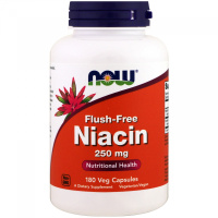 Ниацин Витамин Б-3 (Niacin Vitamin B-3) без покраснений, 250 мг, Now Foods, 180 вегетарианских капсул