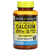 Кальций 600 мг + Витамин Д3 (Calcium 600 mg Plus Vitamin D3), Mason Natural, 60 гелевых капсул