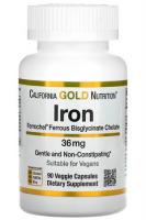 Бисглицинат железа (Iron Ferrochel) California Gold Nutrition, 36 мг, 90 растительных капсул