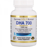 Докозагексаеновая кислота (DHA 700) 1000 мг, California Gold Nutrition, 30 желатиновых капсул из рыбного желатина