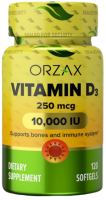 Витамин Д3 (Vitamin D3) 10000 МЕ, ORZAX, 120 капсул