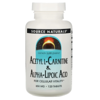 Ацетил L-карнитин и альфа-липоевая кислота (Acetyl L-Carnitine and Alpha-Lipoic Acid) 650 мг, Source Naturals, 120 таблеток