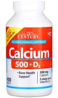 Кальций 500 и витамин Д3 (Calcium 500 + D3) 5 мкг (200 МЕ) 21st Century, 400 таблеток