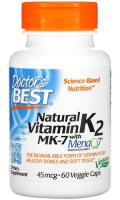 Натуральный витамин К2 в форме МК-7 Доктор’с Бест (Natural Vitamin K2 MK-7 with MenaQ7 Doctor’s Best), 45 мкг, 60 вегетарианских капсул