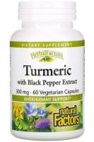Куркума с черным перцем (Turmeric with Black Papper Extract) Natural Factors, 300 mg, 60 вегетарианских капсул
