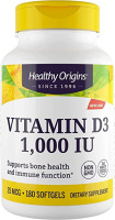 Витамин D3 (Vitamin D3) 1000 МЕ, Healthy Origins, 180 гелевых капсул
